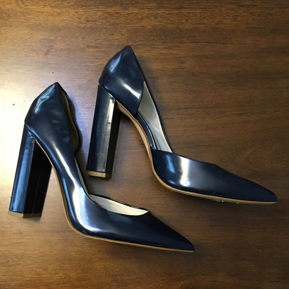 navy patent block heel shoes